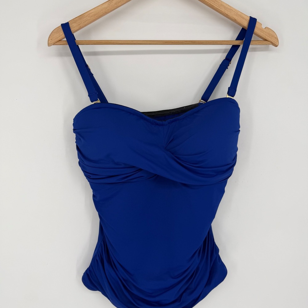 La Blanca Royal Blue Twist Front Ruched Tankini Top Underwire 34D Resortwear - Picture 1 of 10